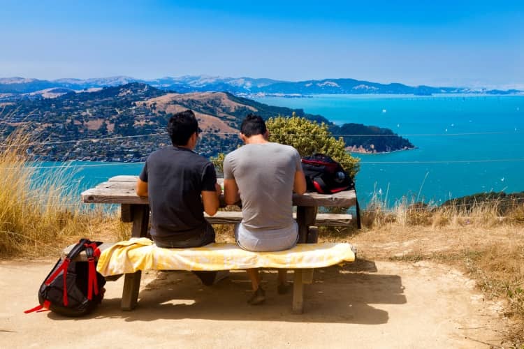 Tourists enjoying the views from Angel Island State Park in San Francisco, CA