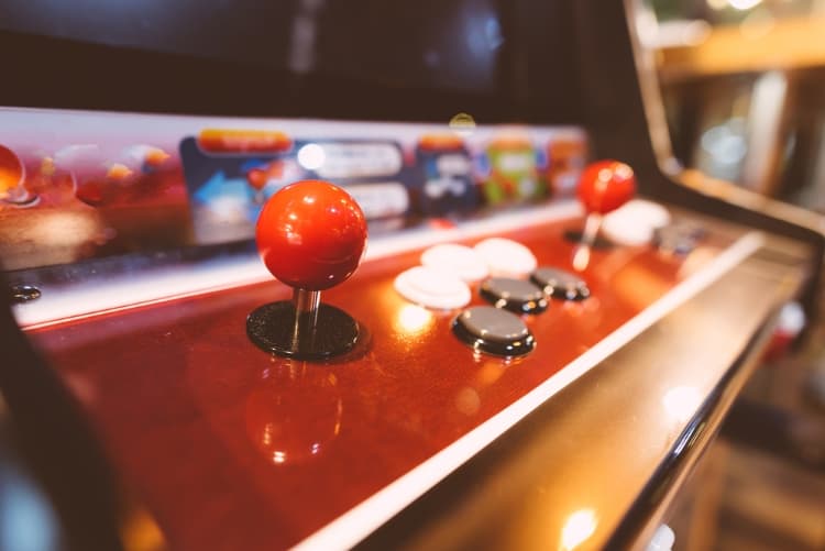 Closeup of a pinball machine