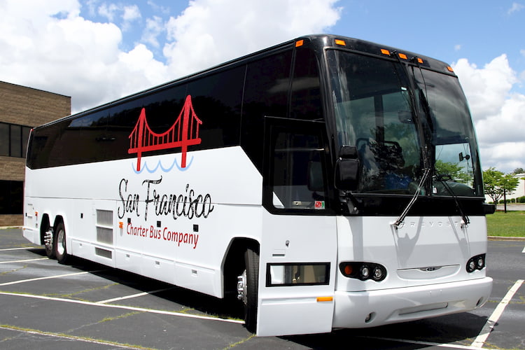 a large bus chartered from san francisco charter bus company