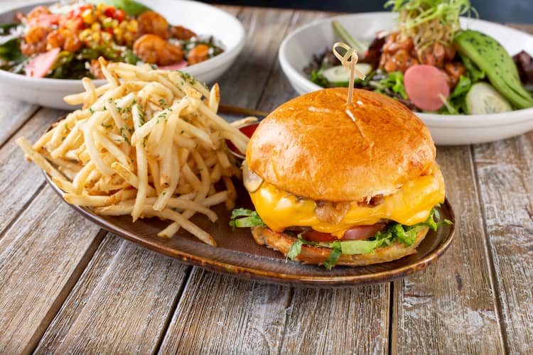 a plate with a hamburger and french fries