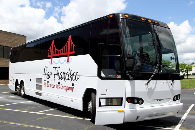 a bus from san francisco charter bus company prepares for a trip