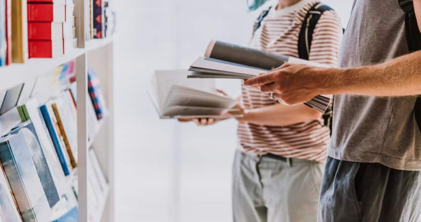 People reading books at a bookstore