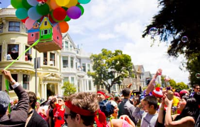 People partying in the streets during Bay to Breakers 2011 in San Francisco