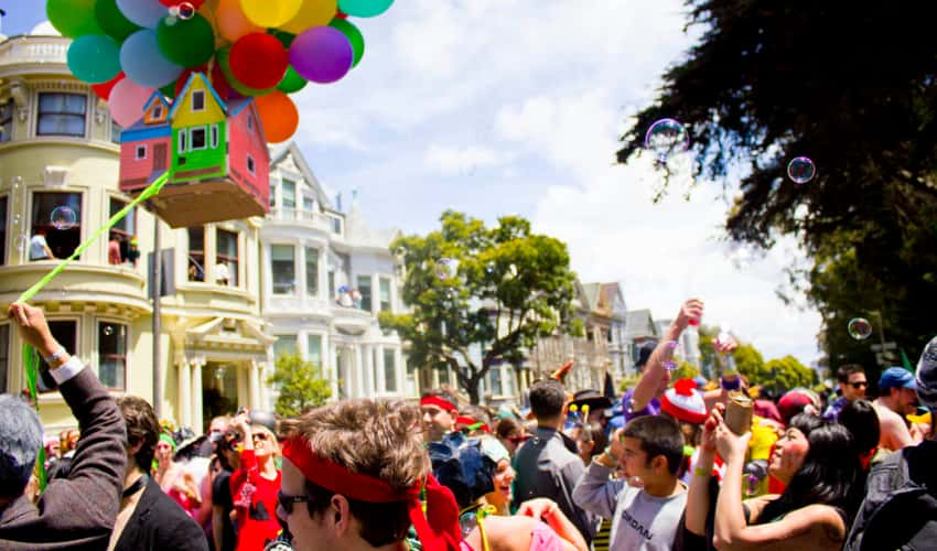 People partying in the streets during Bay to Breakers 2011 in San Francisco